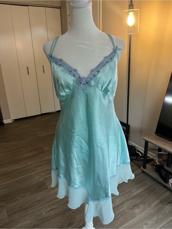 Simple Pleasures Other - Silky Aqua Lace-Trim Chemise Nightdress
